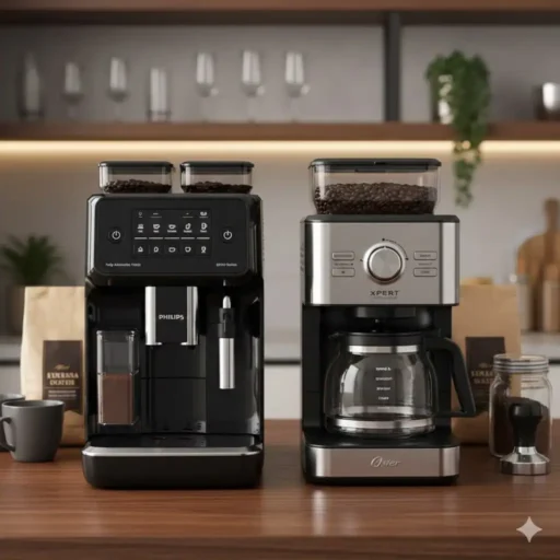 2 cafeteiras com moedor e opção de grãos e pó